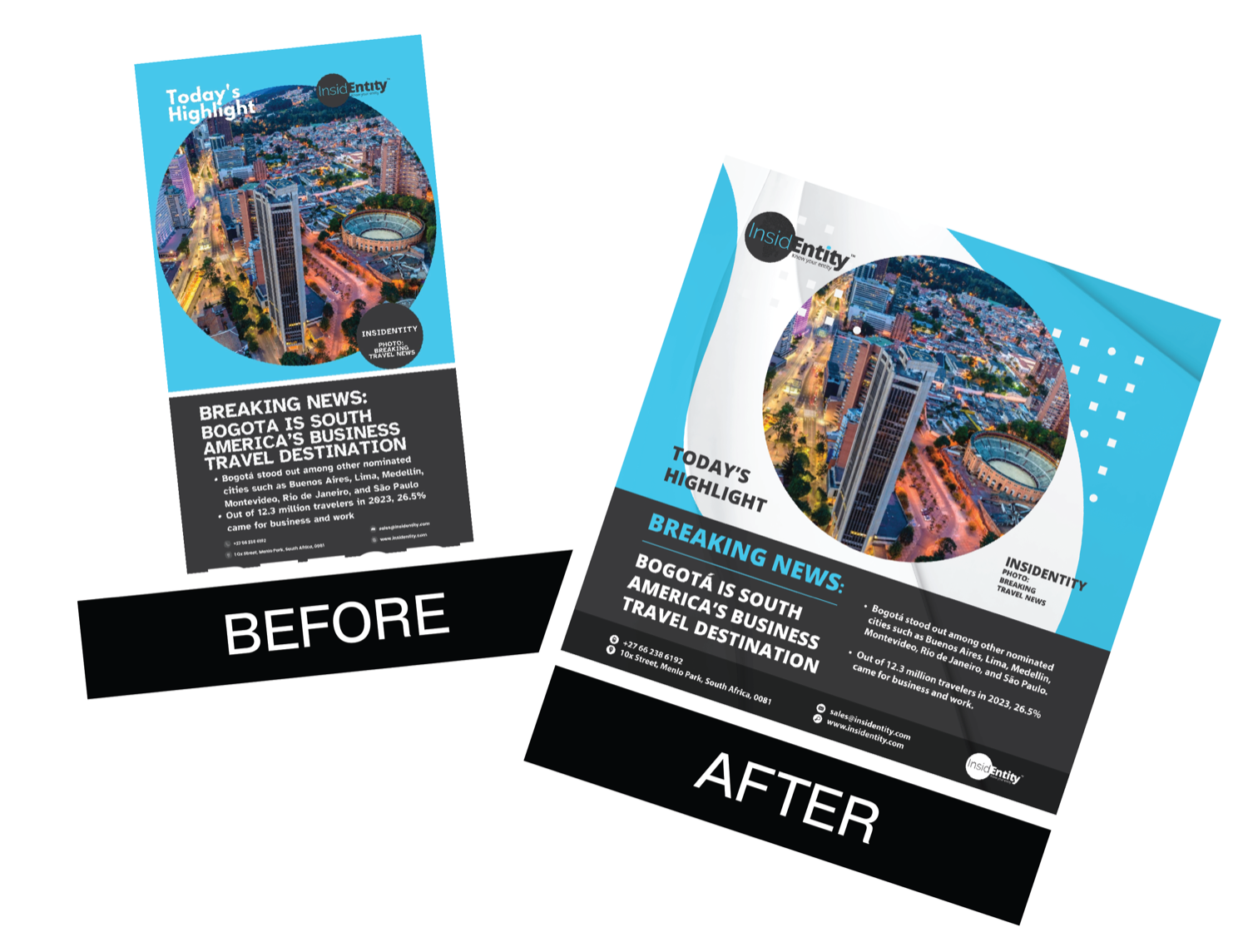 InsidEntity — company flyer before and after